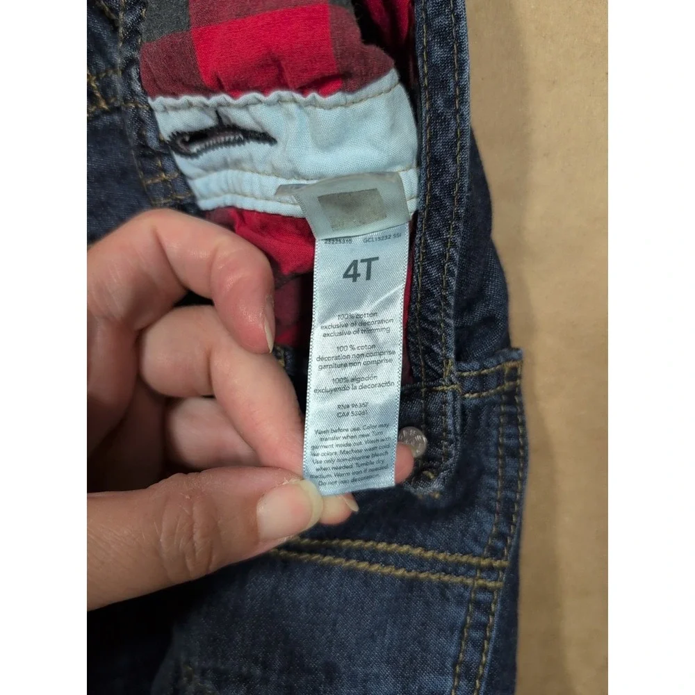 OshKosh B'gosh Kids 4t Denim Vestbak Jeans Overalls Plaid‎ Cotton Lined